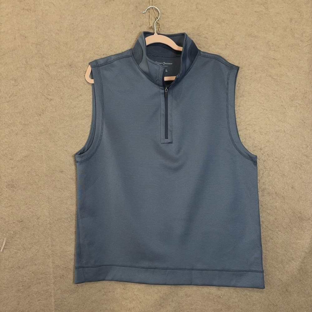 Hickey Freeman Golf Vest Mens Sz L Blue 1/4 Zip Stretch Performance Logo